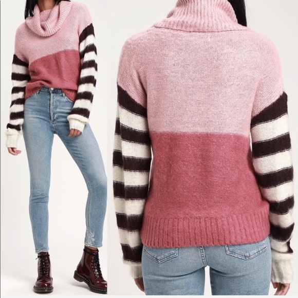 Lost Ink Tops - 🆕 Pink Multi Stripe Cowl Neck Sweater